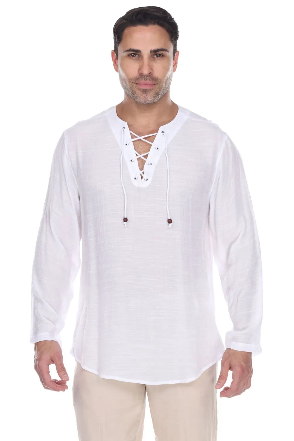 Men's Laced Up Beachwear Long Sleeve Shirt