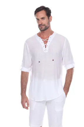 Men's Laced Up Beachwear Long Sleeve Shirt