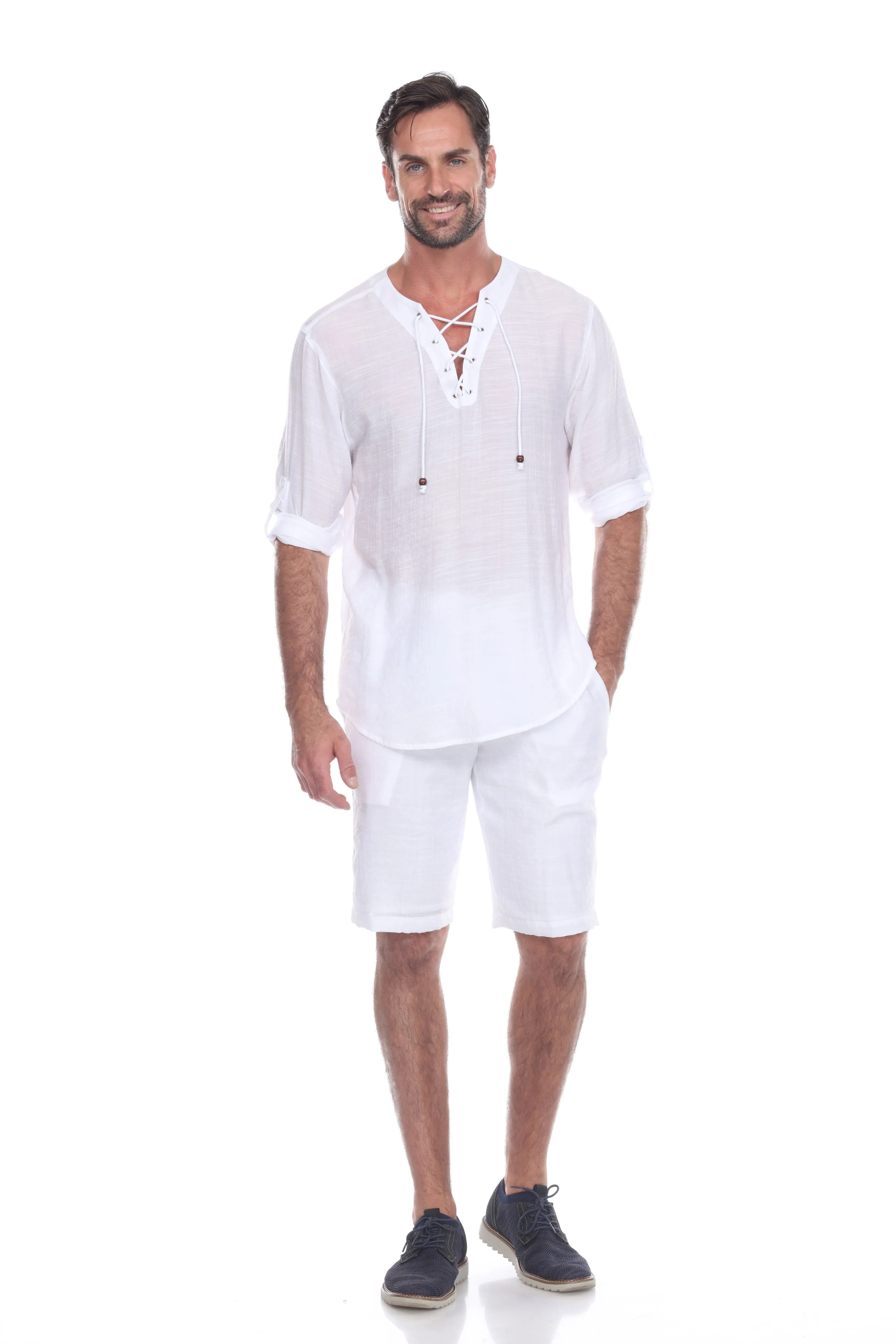 Men's Laced Up Beachwear Long Sleeve Shirt