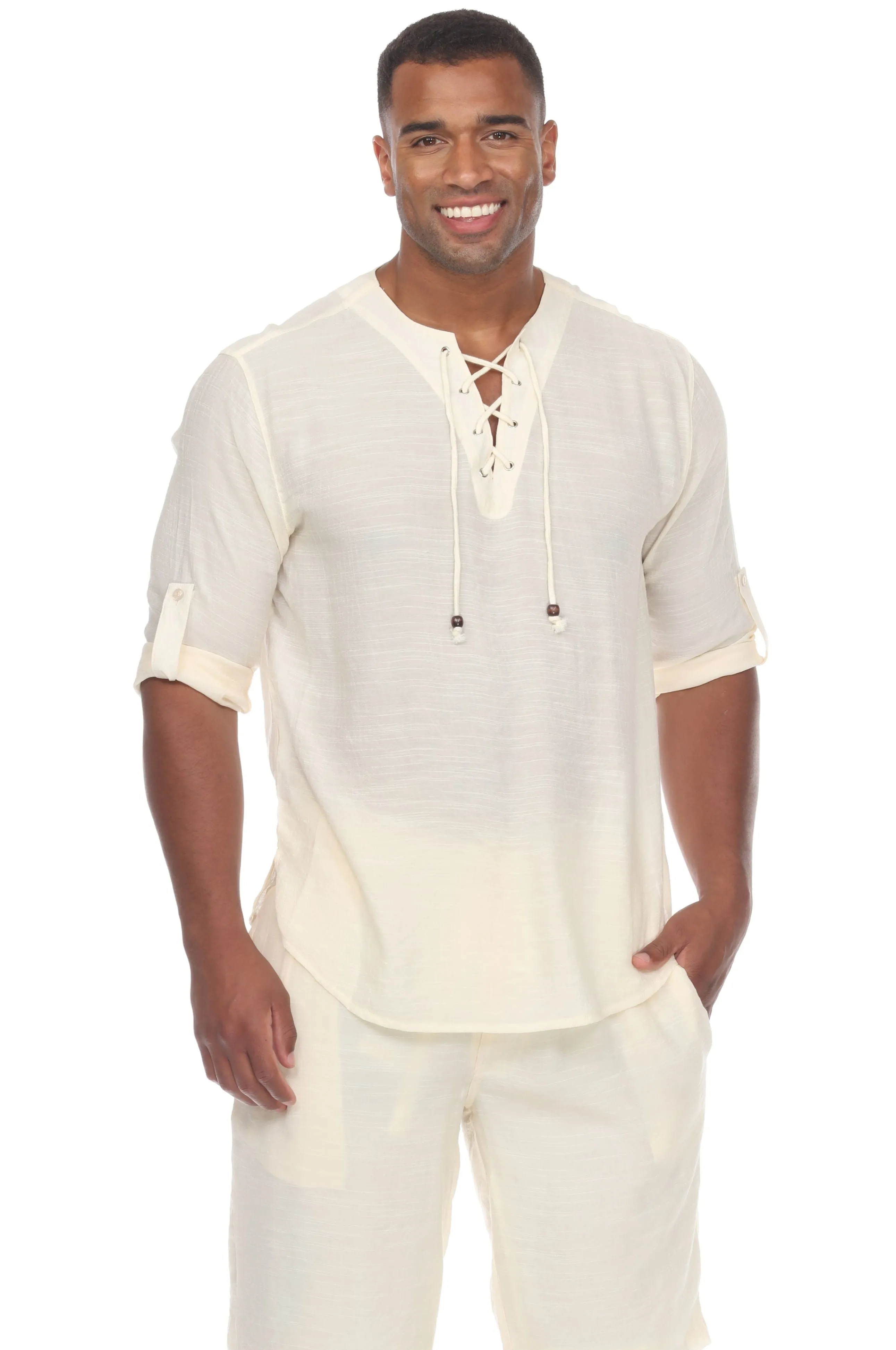 Men's Laced Up Beachwear Long Sleeve Shirt