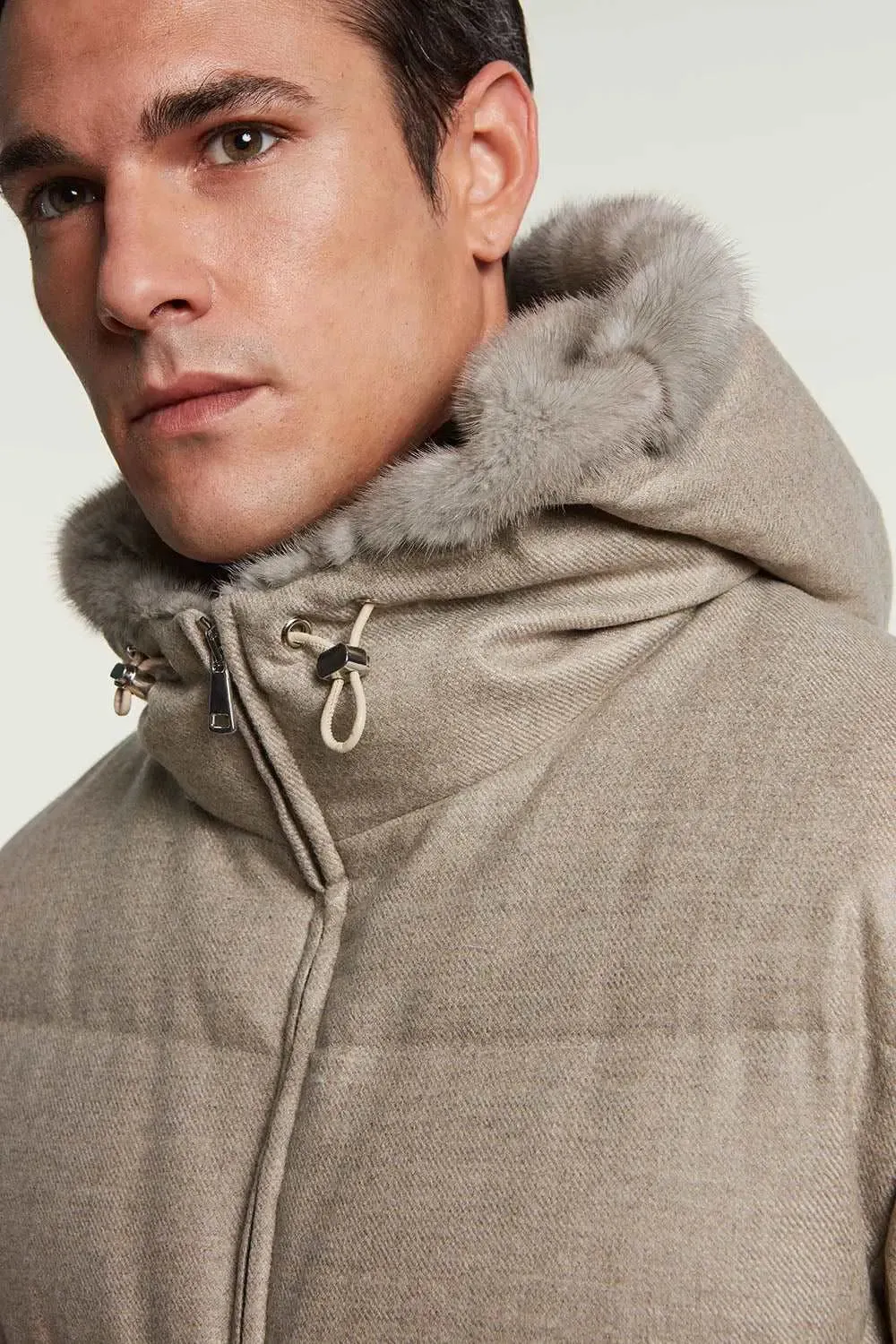 Mens puffer jacket with fur hood