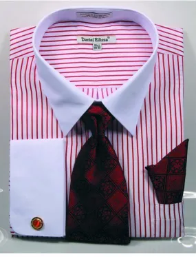 Men's Red PinStripe Shirt Set with White  Collar