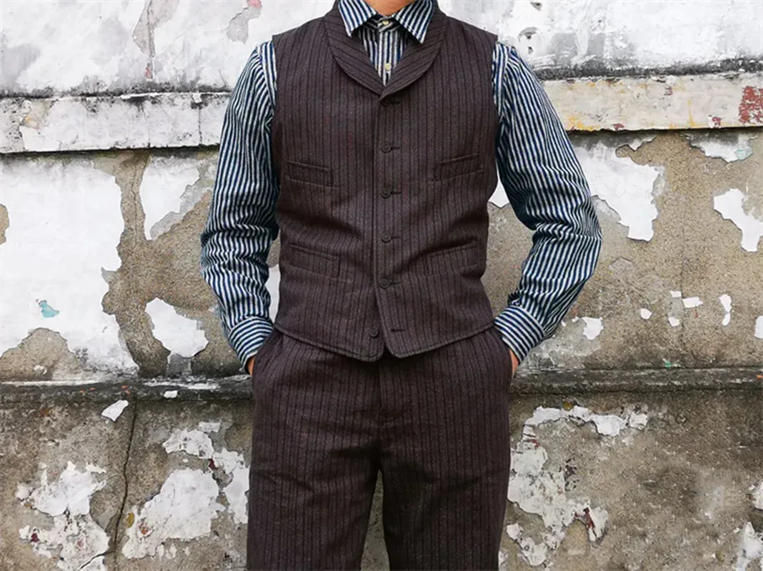 Men's Vintage Stripe Tweed Vest Sleeveless Jacket - Groom's Wedding Waistcoat