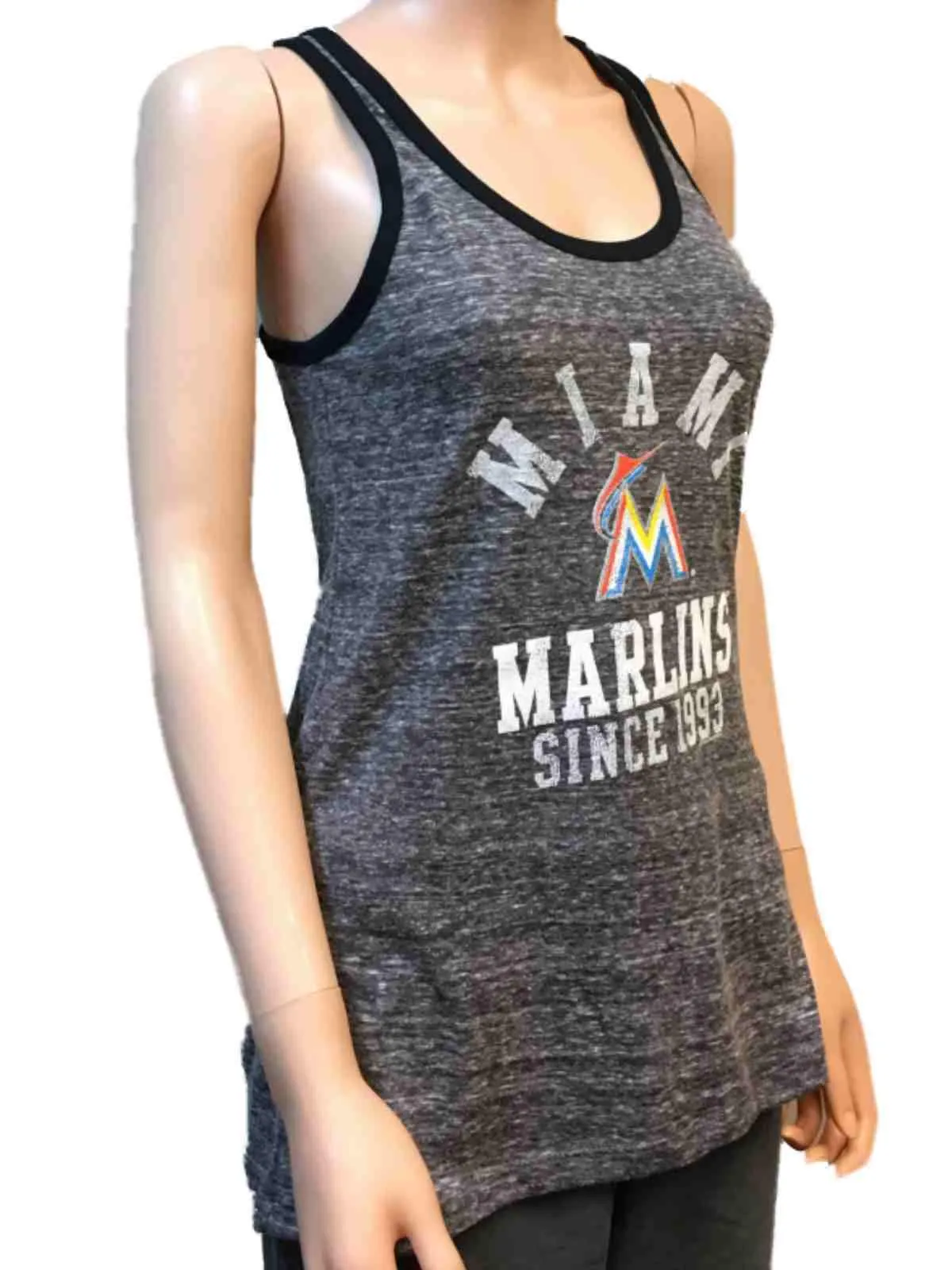 Miami Marlins SAAG Women Gray Racerback Sleeveless Shadow Tank Top