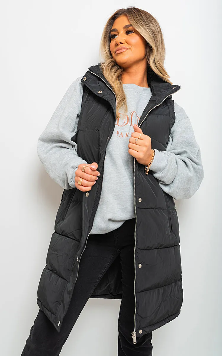 Midi Longline Padded Puffer Sleeveless Gilet