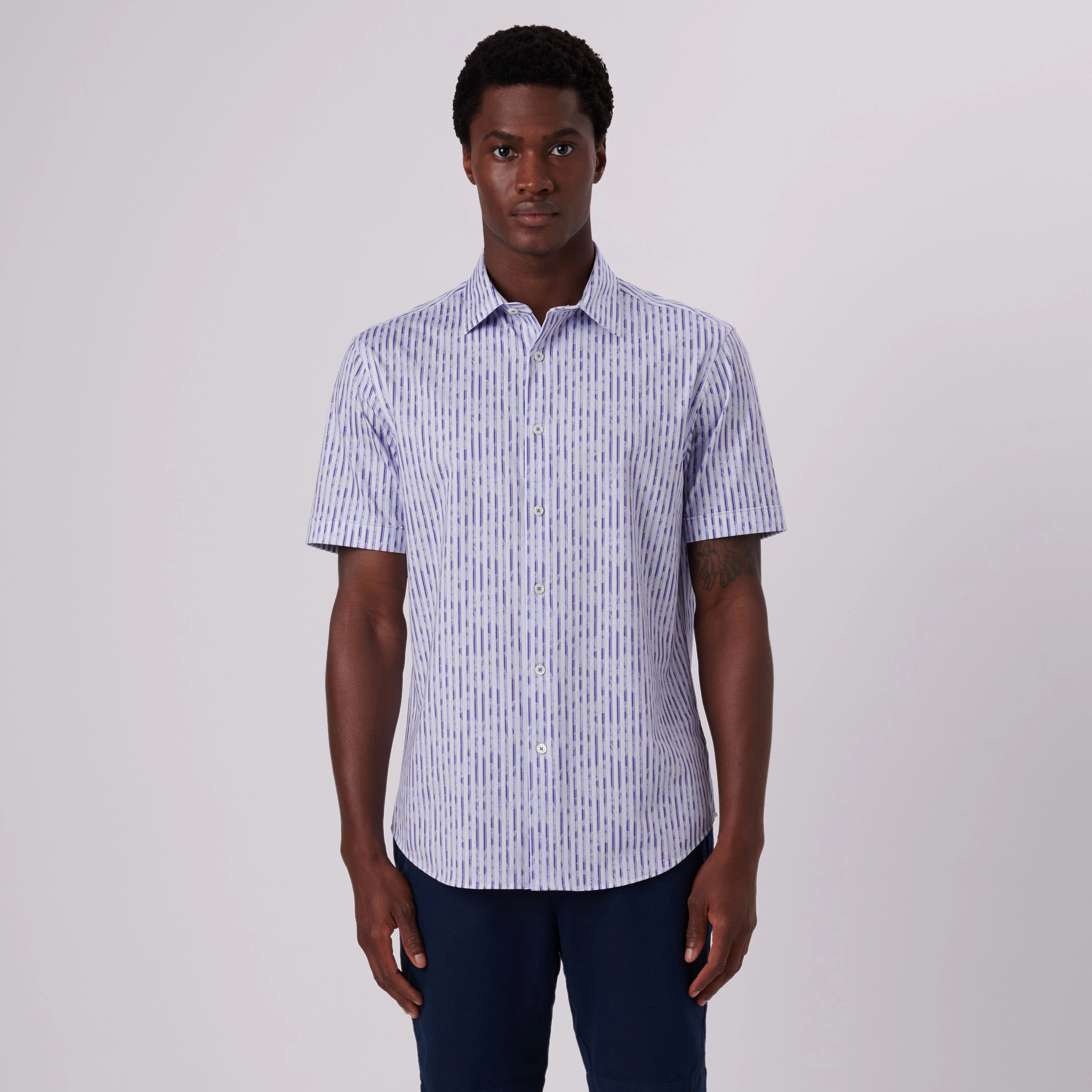 Miles Interrupted Stripe Print OoohCotton Short Sleeve Shirt