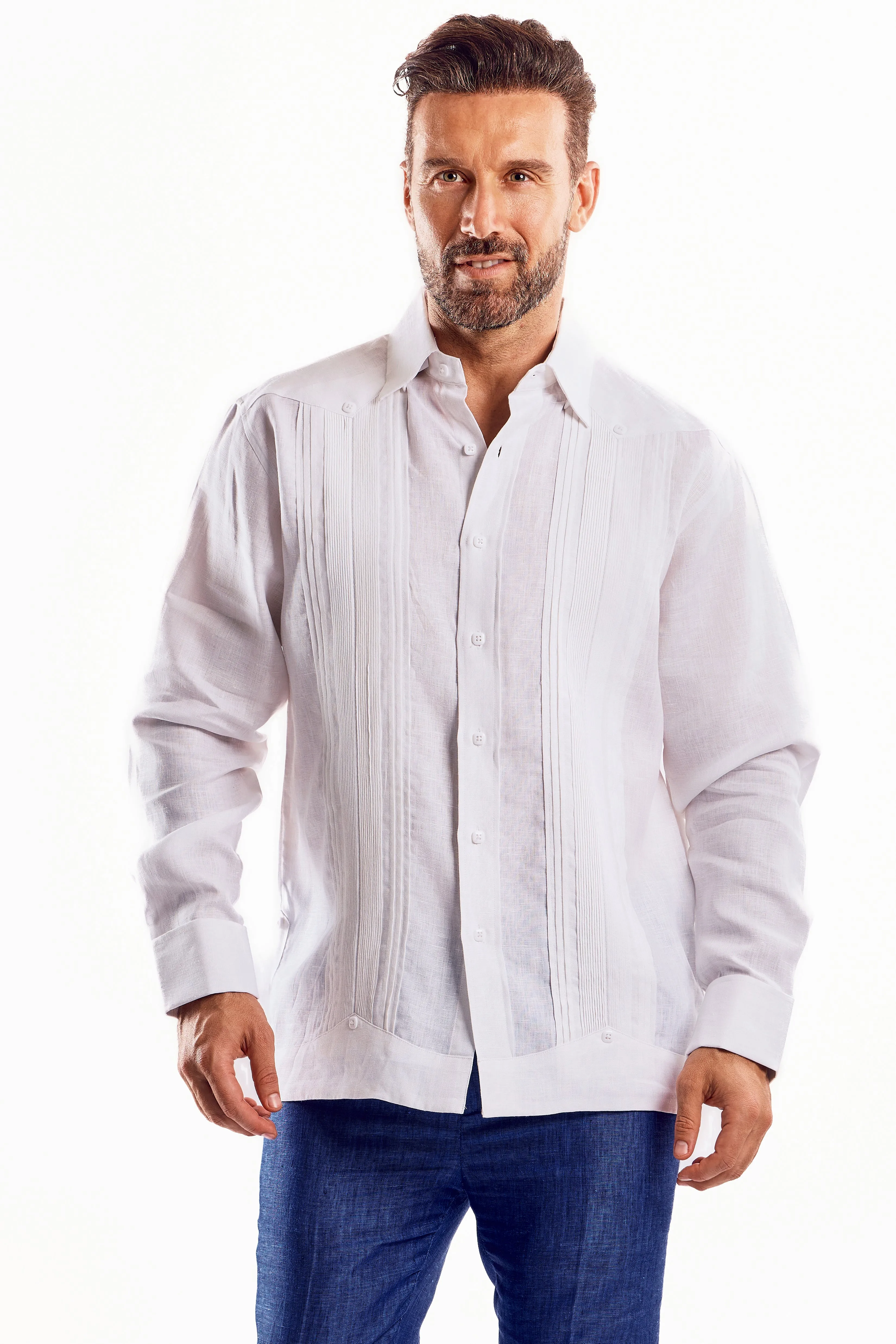 Mojito Men's Beach Wedding Guayabera Shirt 100% Linen Long Sleeve