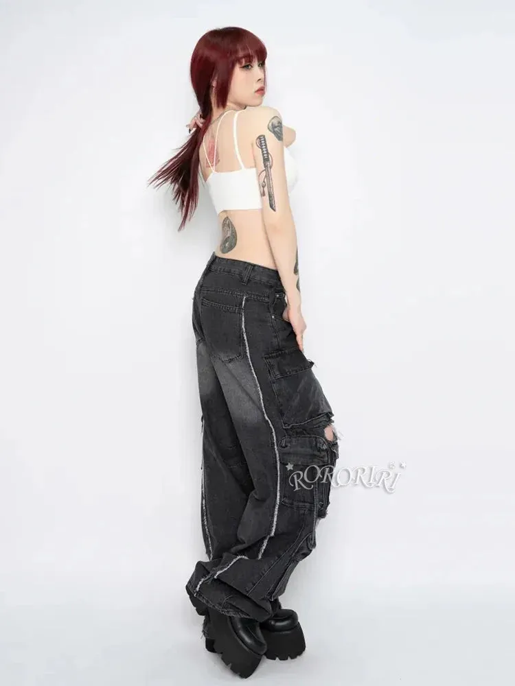 Multi-pocket Halloween Ripped Hole Pants