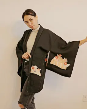 Mums Across the Bamboo Screen Black Haori Kimono Jacket