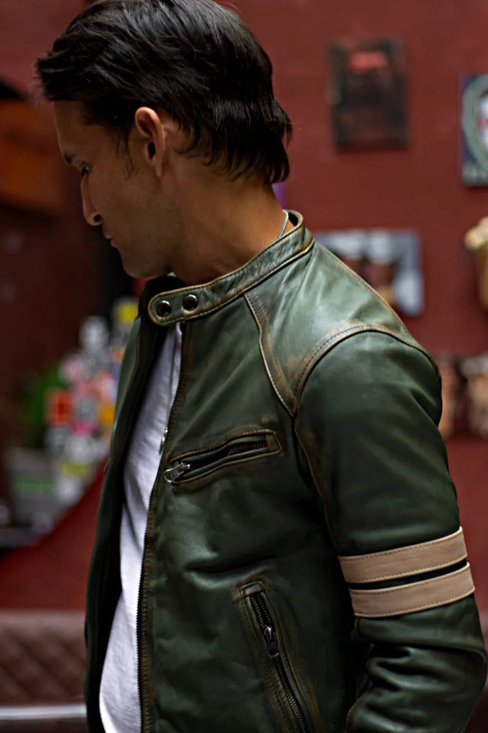 MUSTANG HB Leather Jacket - Special Edition - Green with Stripes