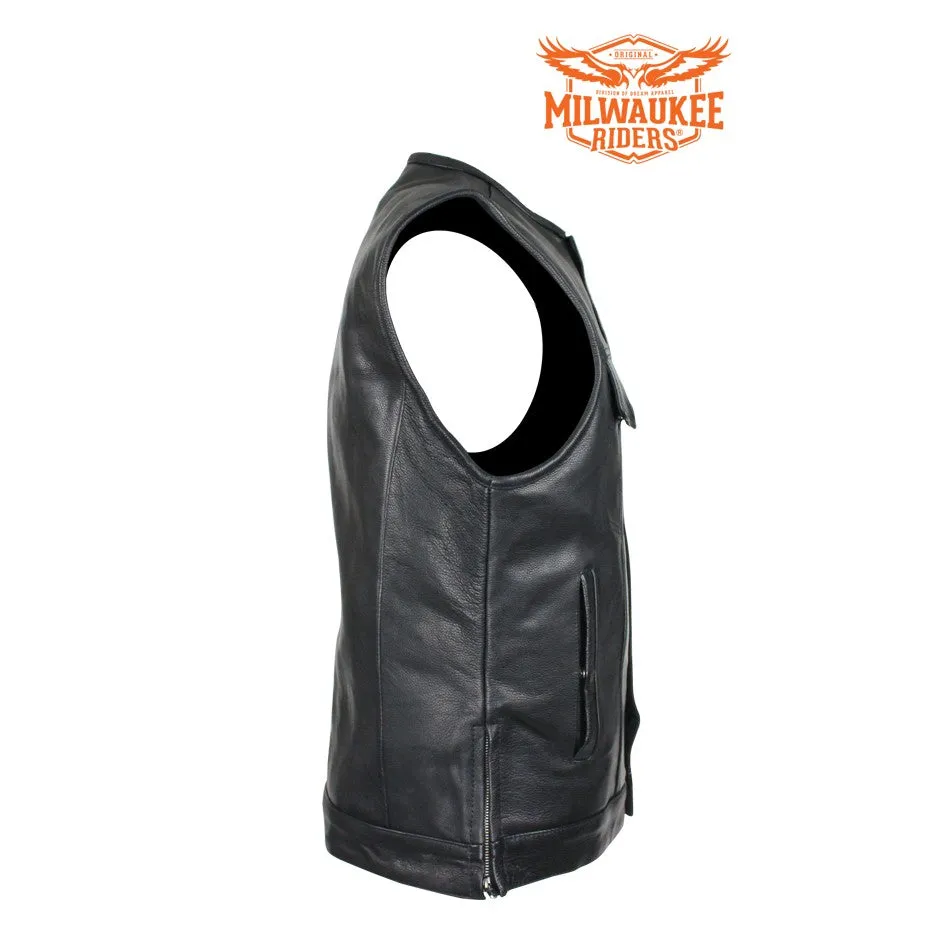 Naked Cowhide Leather Vest W/ Gun Pockets By Milwaukee Riders