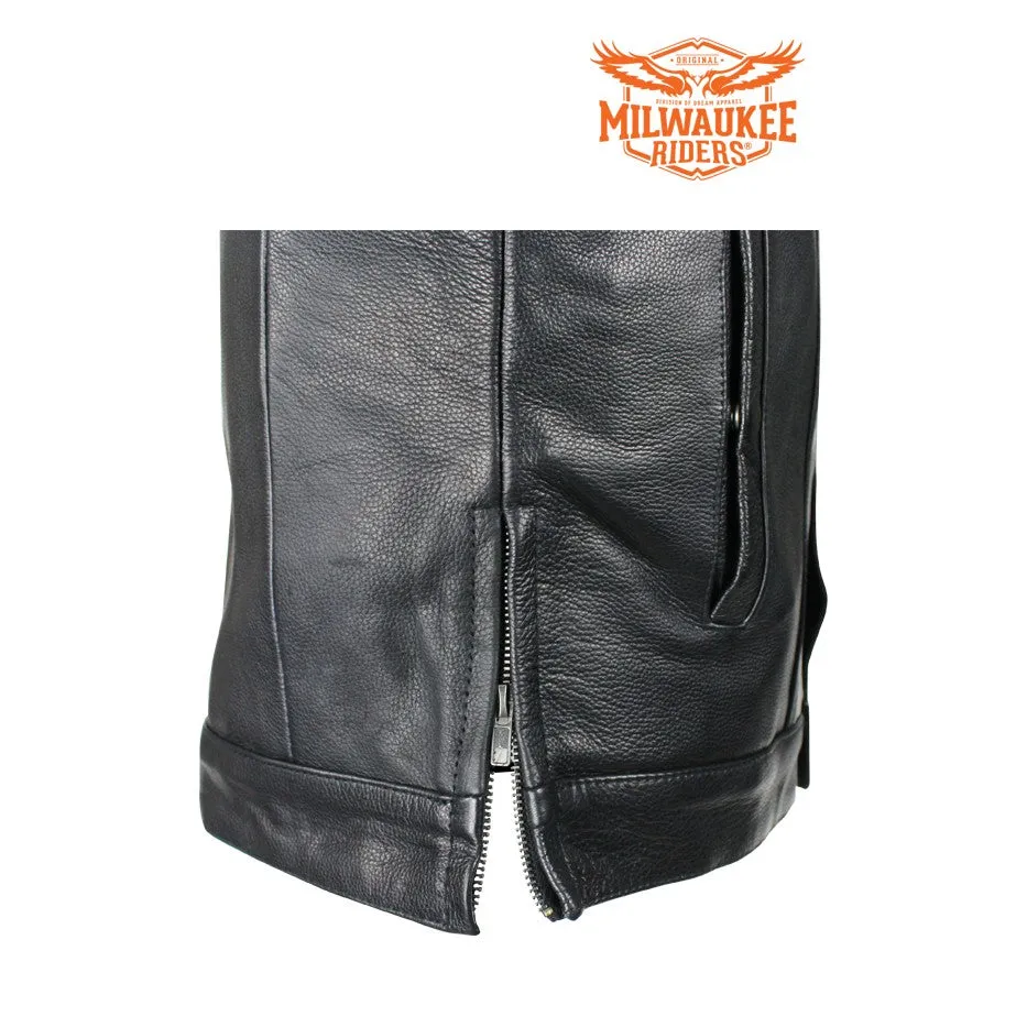 Naked Cowhide Leather Vest W/ Gun Pockets By Milwaukee Riders