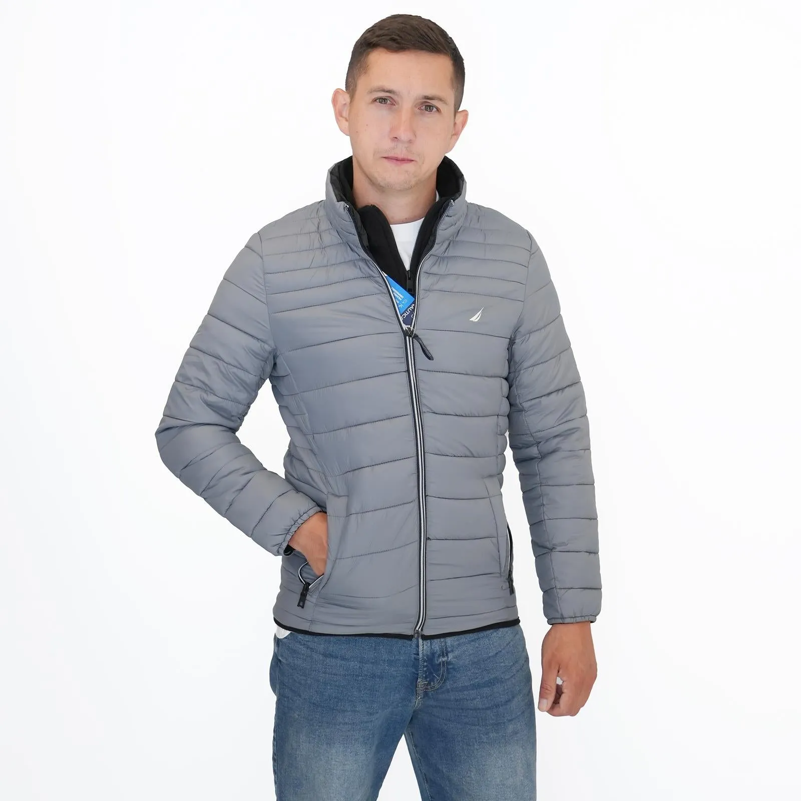 Nautica Performance Double Zip Puffer Jacket Grey