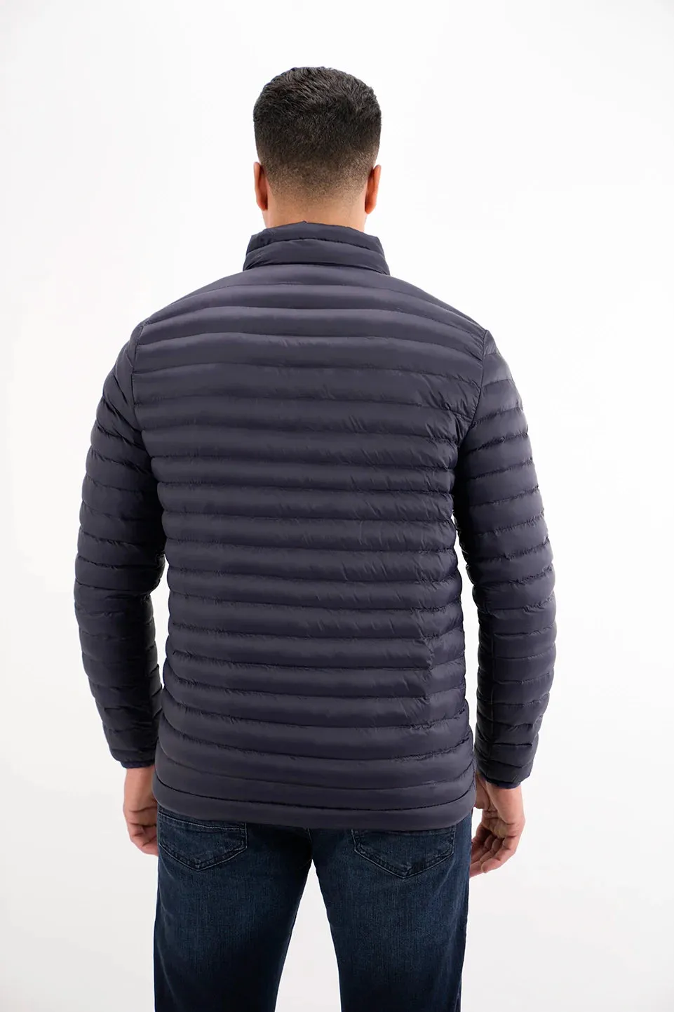 Navy Puffer Jacket With Zipper To Close