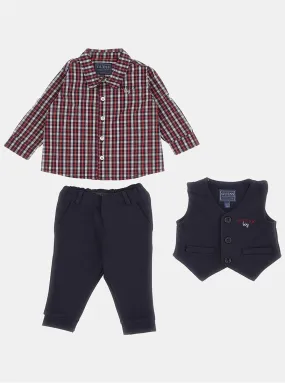 Navy Red Vest Pant 3 Piece Set (0-24M)