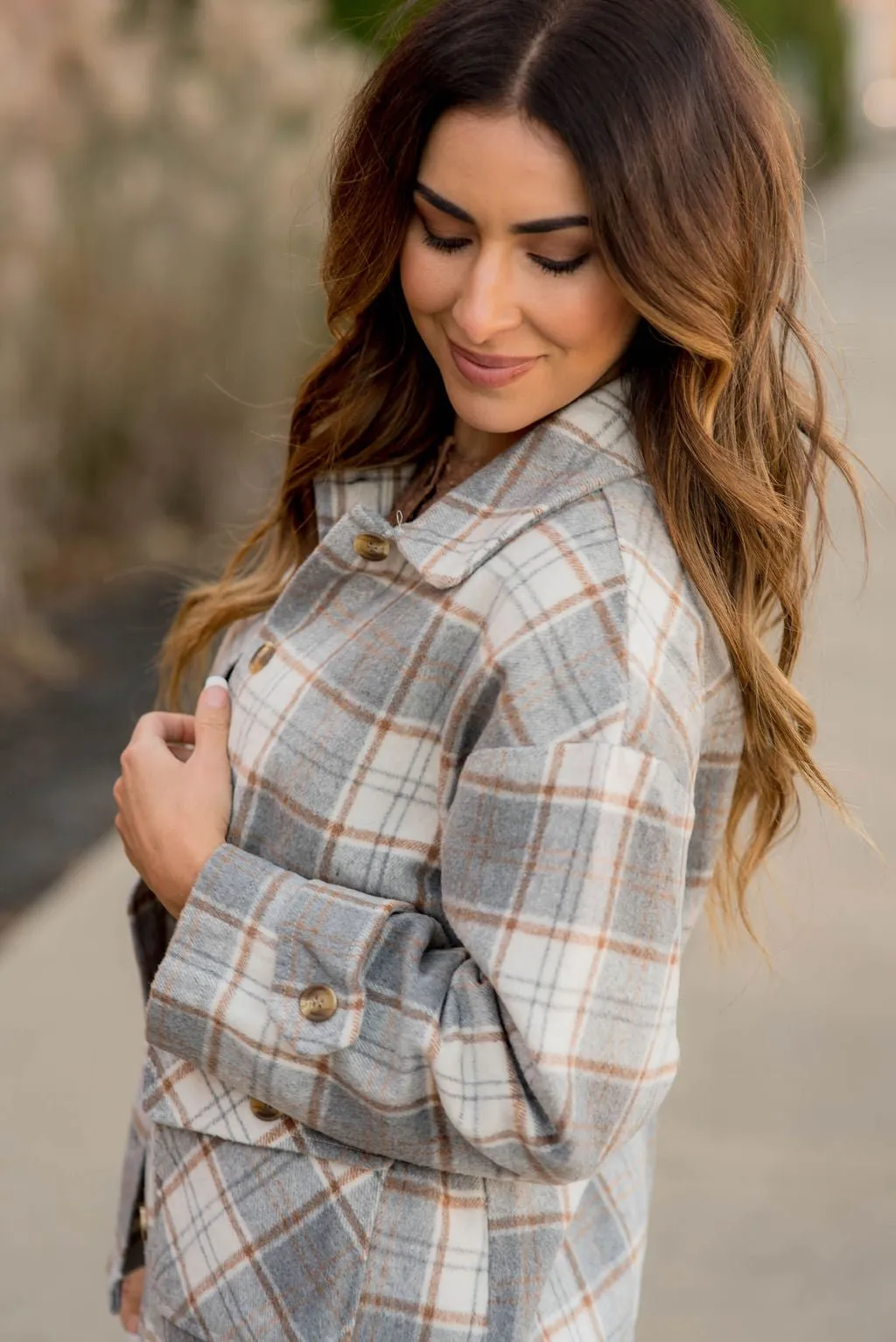 Neutral Pocket Plaid Shacket