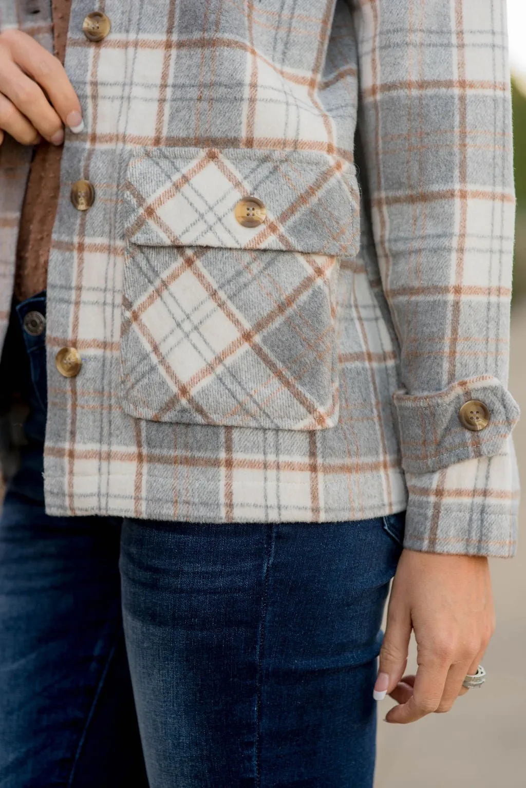 Neutral Pocket Plaid Shacket