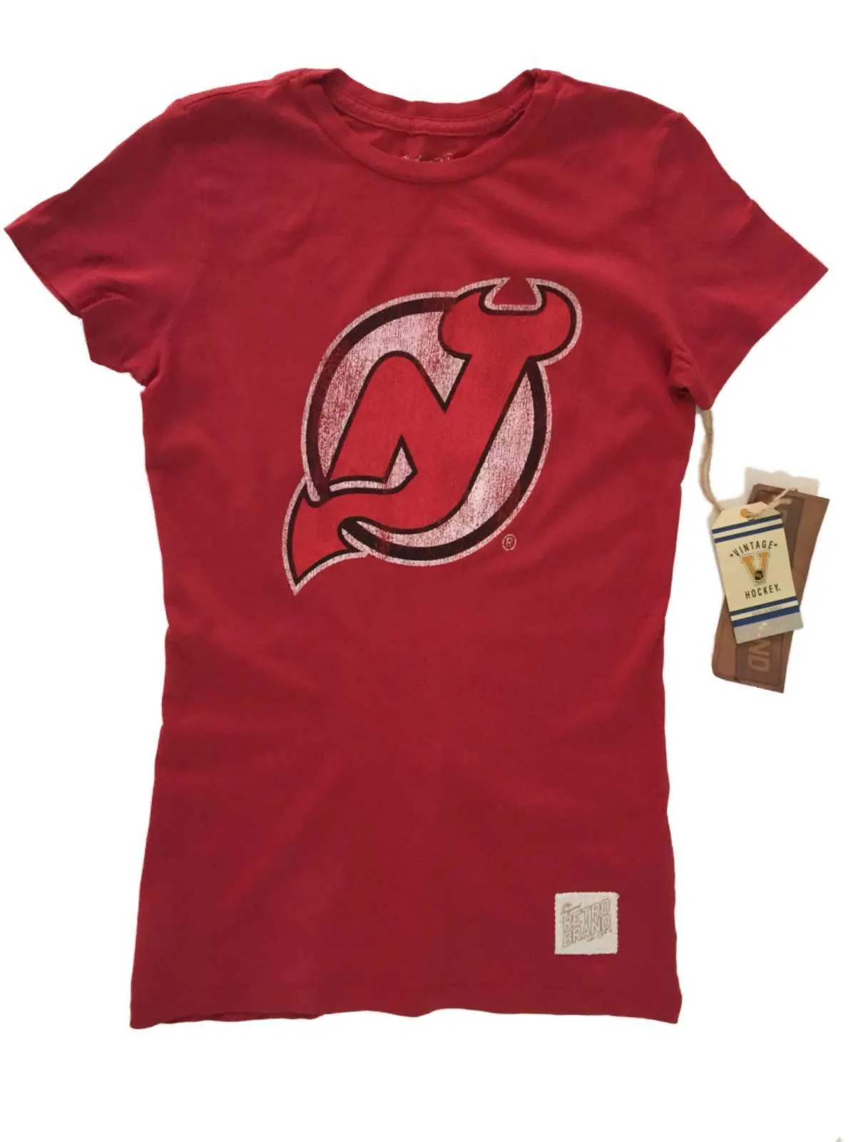 New Jersey Devils Retro Brand WOMEN Red Vintage 100% Cotton T-Shirt