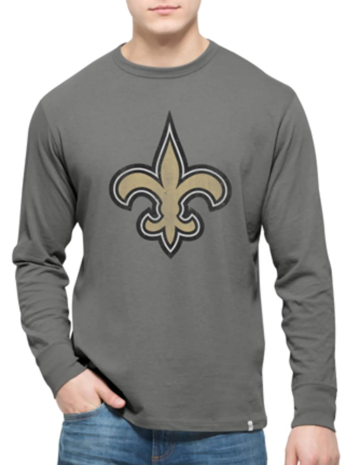 New Orleans Saints 47 Brand Wolf Grey Long Sleeve Cotton Flanker T-Shirt