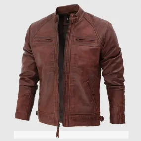 New Premium Quality Genuine Mens Leather Jacket Distress