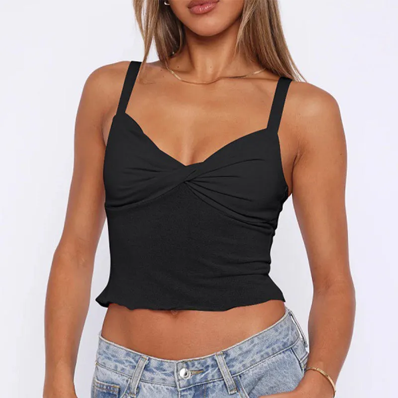 New Y2K V-neck Camisole Summer Versatile Sexy Short Top Girl Street Style Womens Clothing