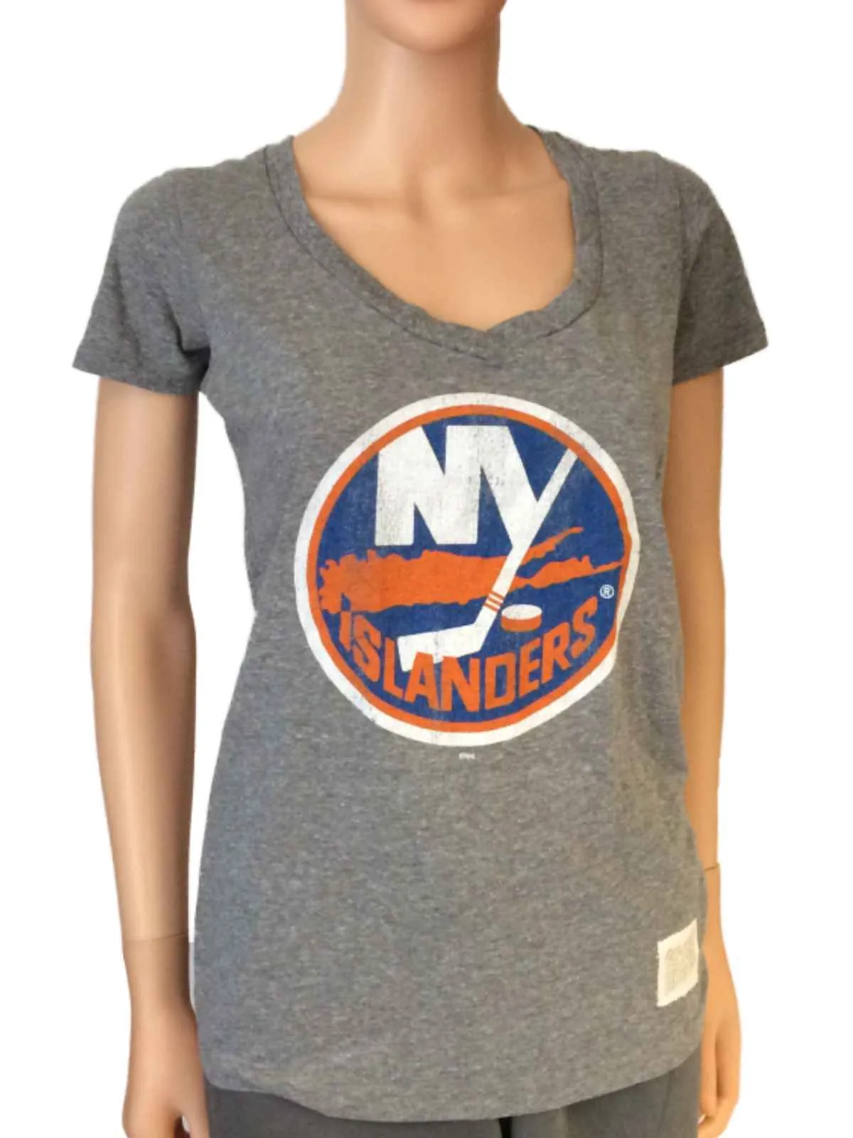 New York Islanders Retro Brand Women Gray Textured Triblend V-Neck T-Shirt