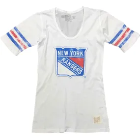 New York Rangers Retro Brand WOMEN White Quarter Sleeve Fitted T-Shirt