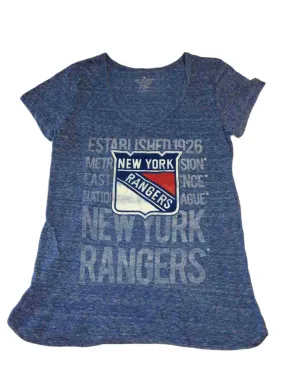 New York Rangers SAAG WOMENS Blue Burnout Short Sleeve V-Neck T-Shirt (M)