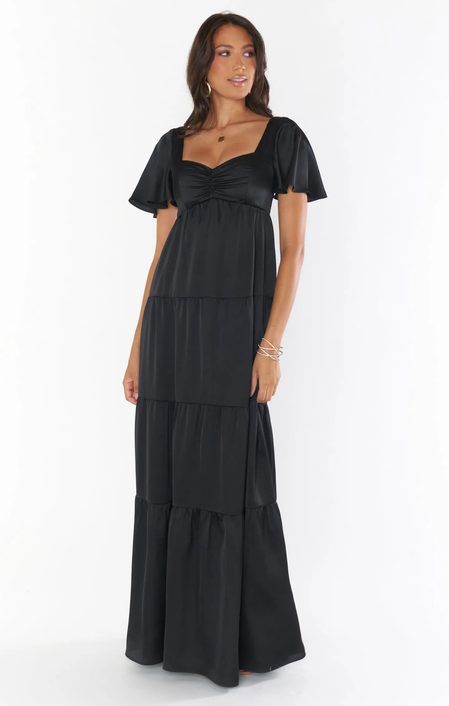 Nicole Maxi Dress ~ Black Luxe Satin