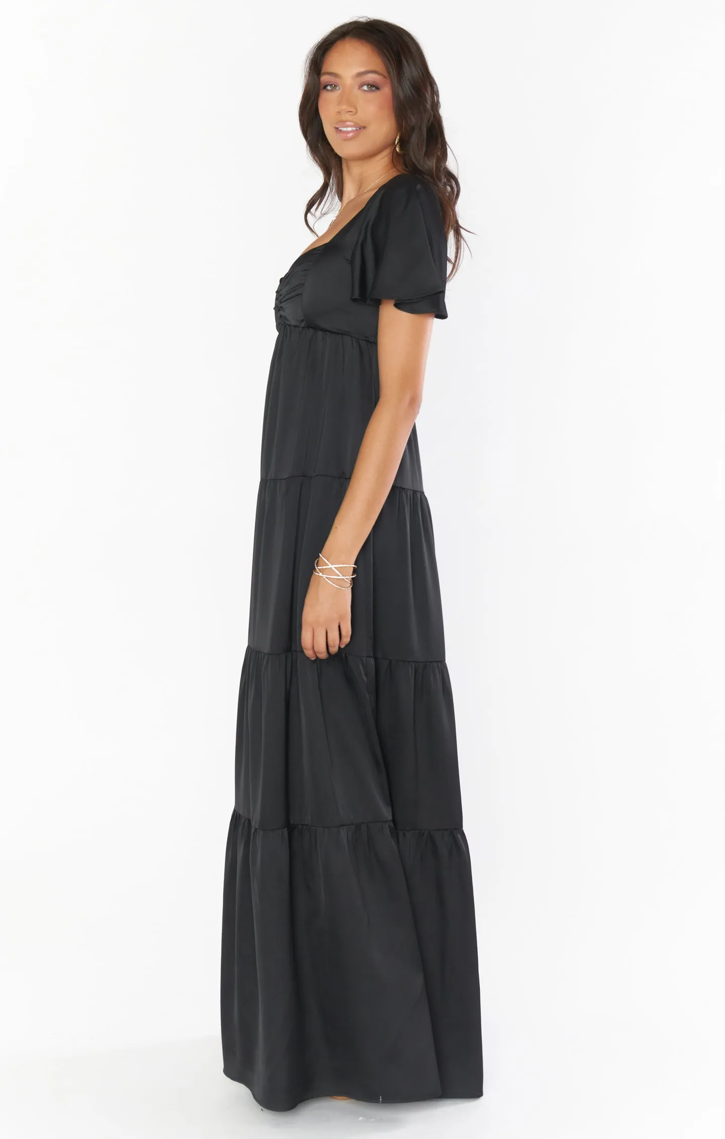 Nicole Maxi Dress ~ Black Luxe Satin