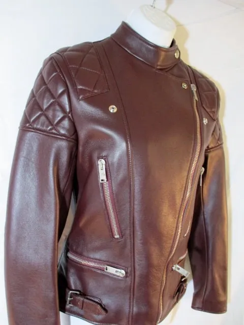 NWT New CELINE ITALY LEATHER Moto Riding jacket coat 36 4 BROWN Rocker Womens Flight Bomber