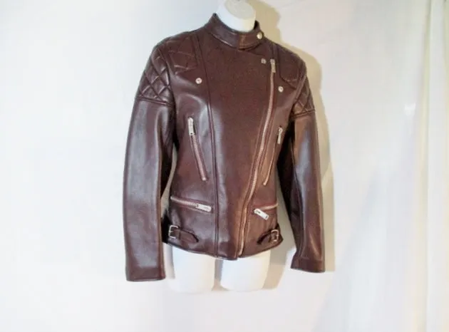 NWT New CELINE ITALY LEATHER Moto Riding jacket coat 36 4 BROWN Rocker Womens Flight Bomber