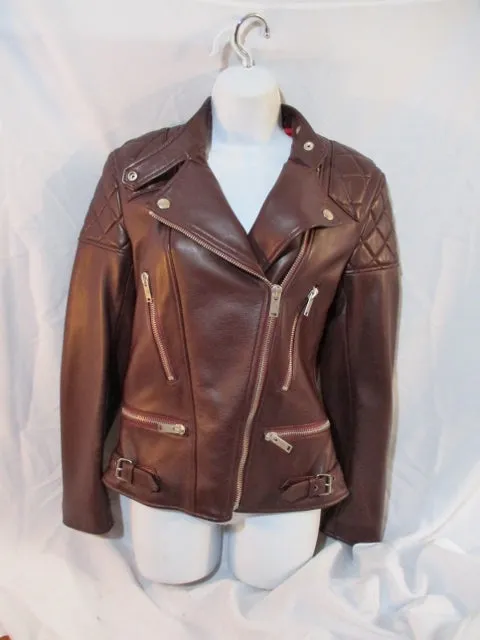 NWT New CELINE ITALY LEATHER Moto Riding jacket coat 36 4 BROWN Rocker Womens Flight Bomber