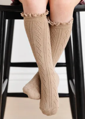 Oat Fancy Lace Knee High Socks