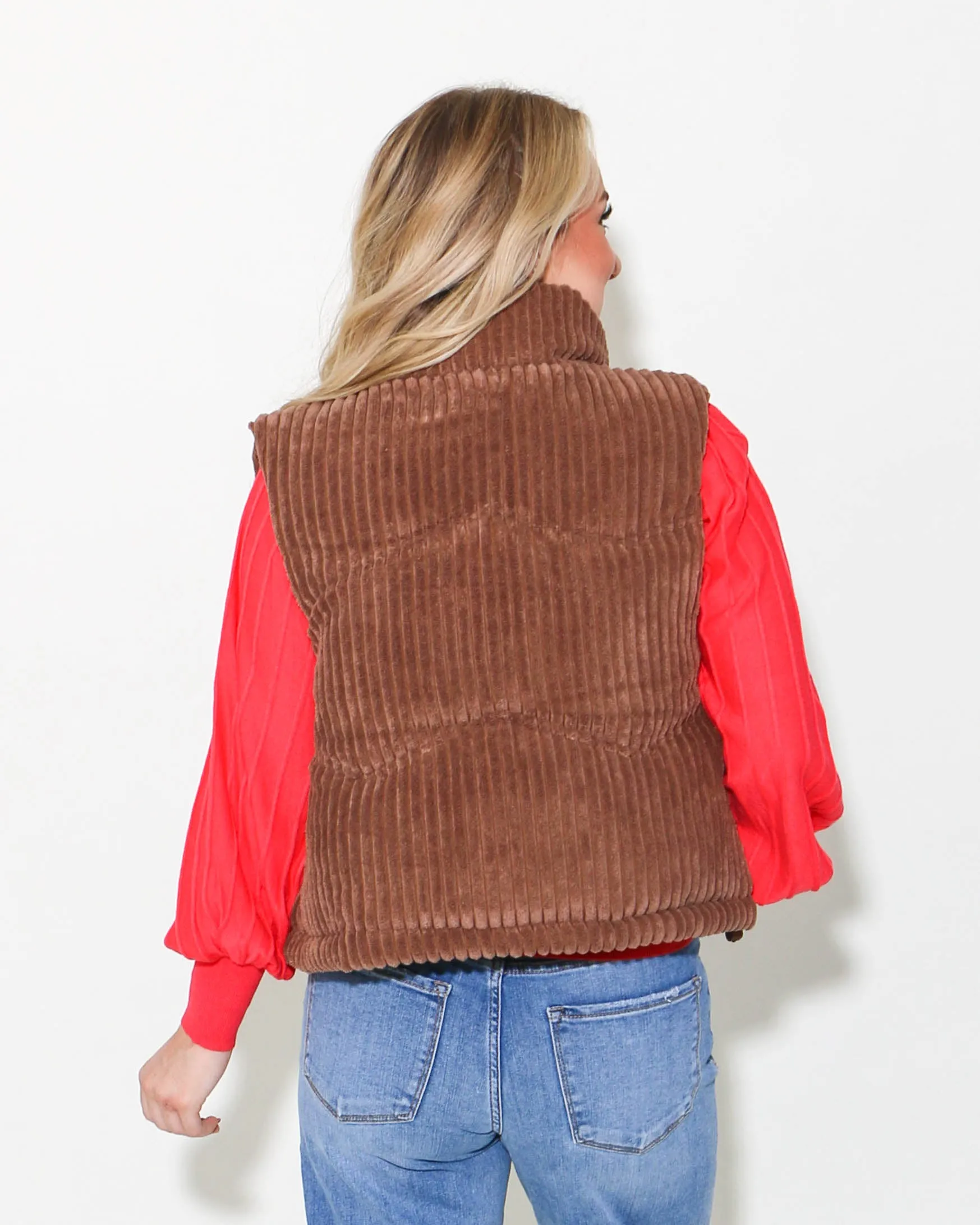 Padded Corduroy Vest in Brown