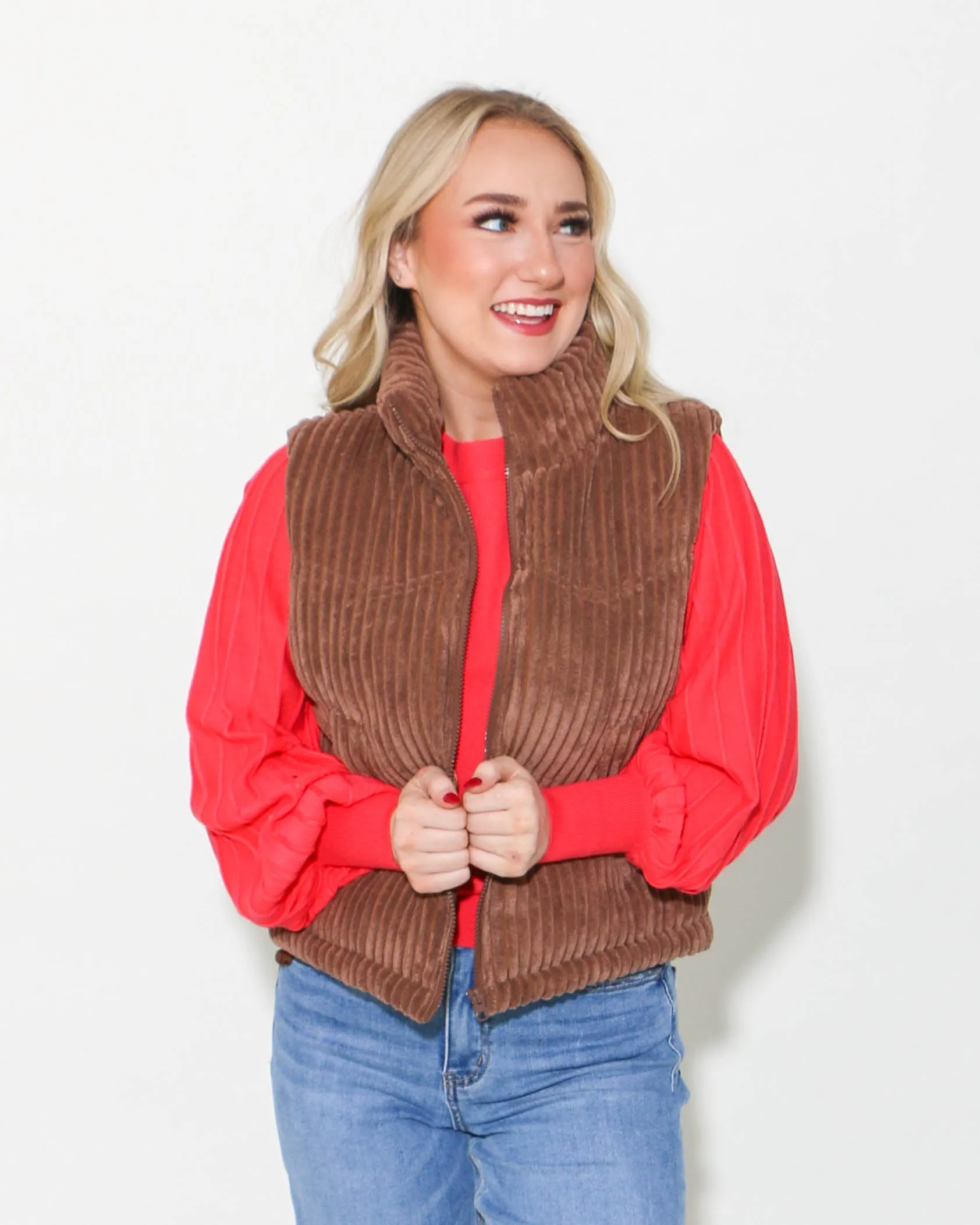 Padded Corduroy Vest in Brown