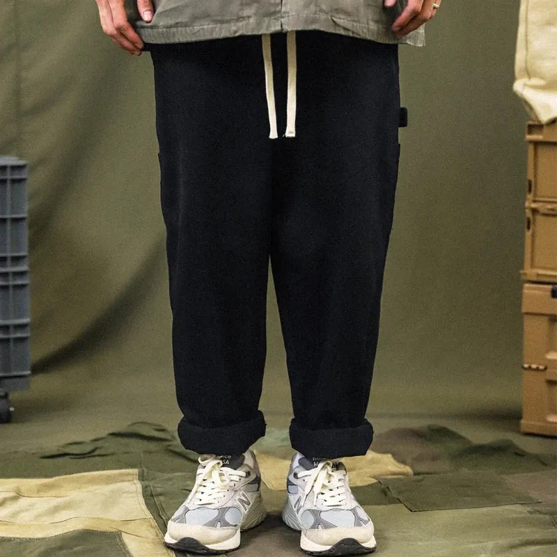 Patchwork Cargo Pants Men Corduroy Contrast Stitch Trousers - Loose Casual Pants