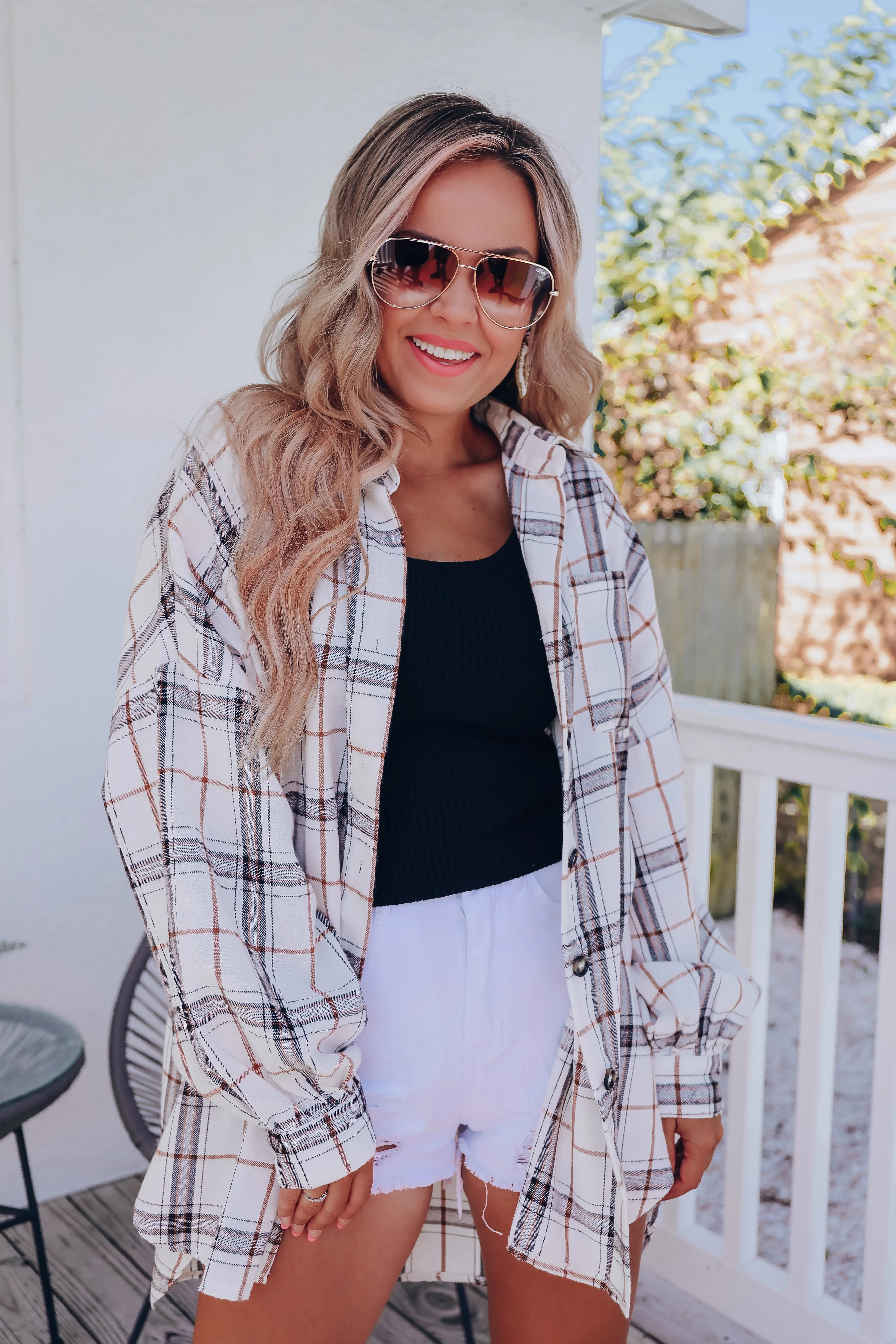 Penelope Plaid Shacket - White