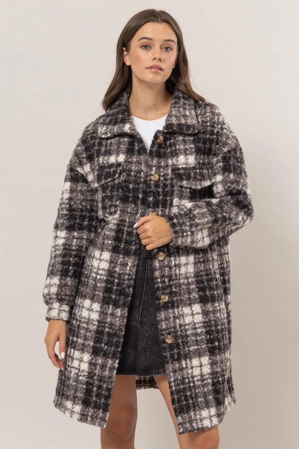 Plaid Button Down Longline Shacket