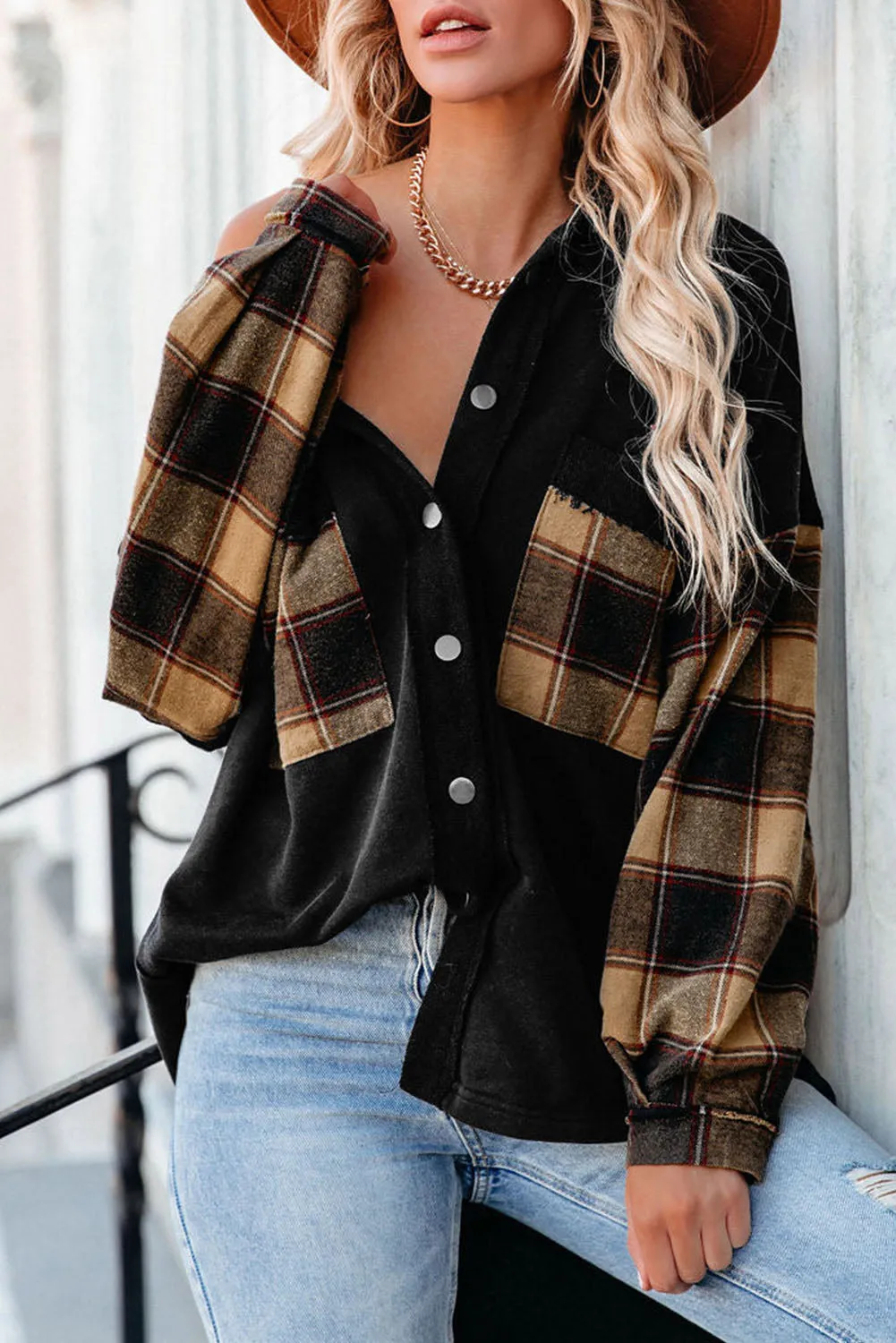 Plaid Patchwork Oversized Shirt Jacket