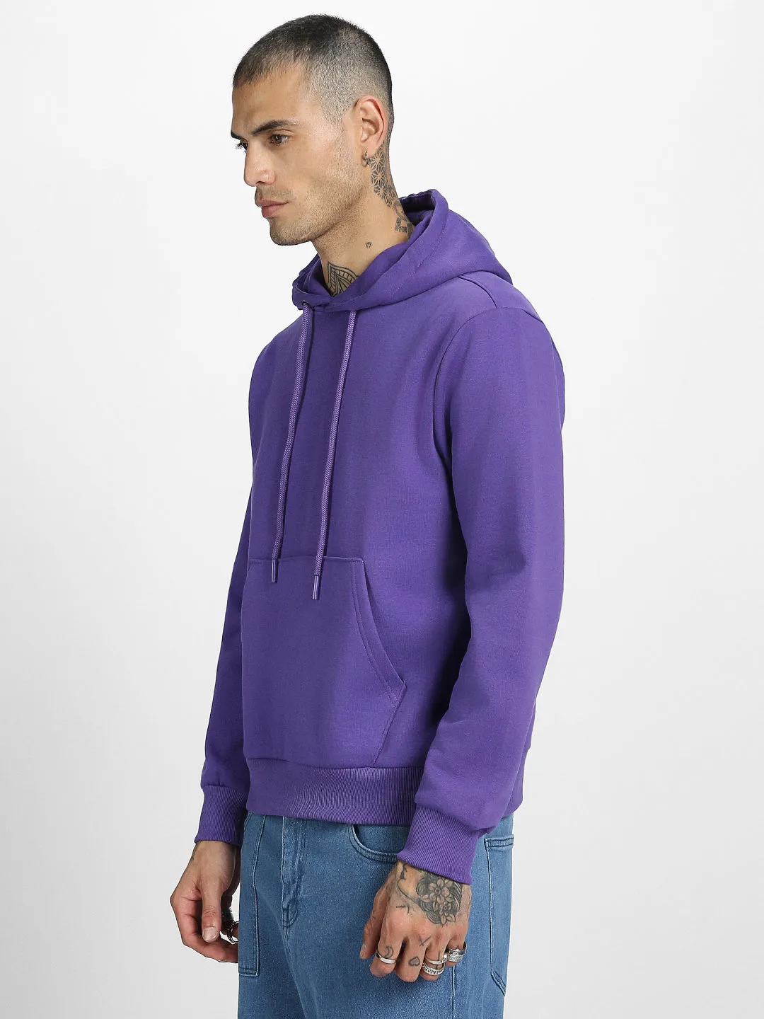 Purple Solid Regular Hoodie