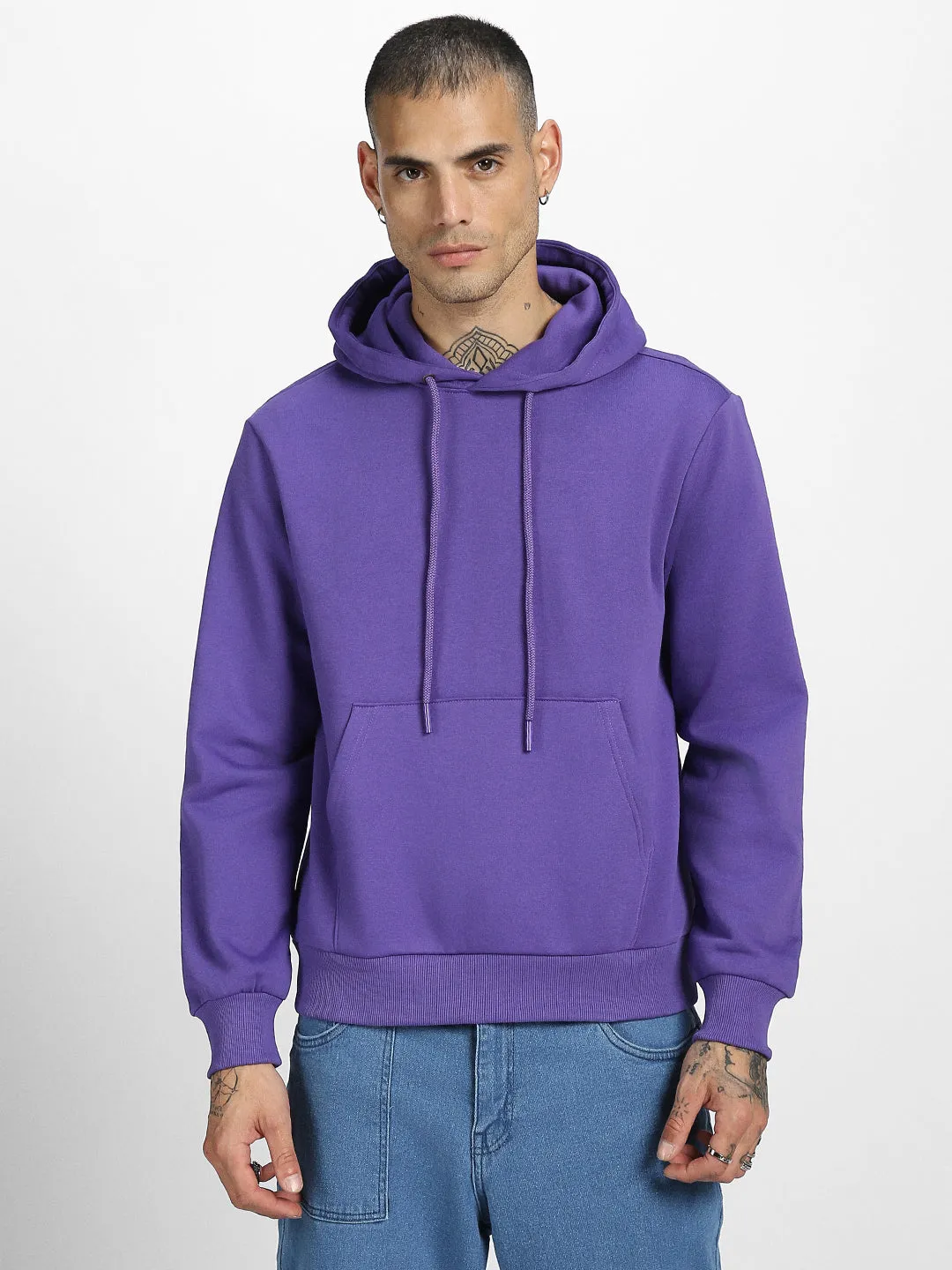 Purple Solid Regular Hoodie