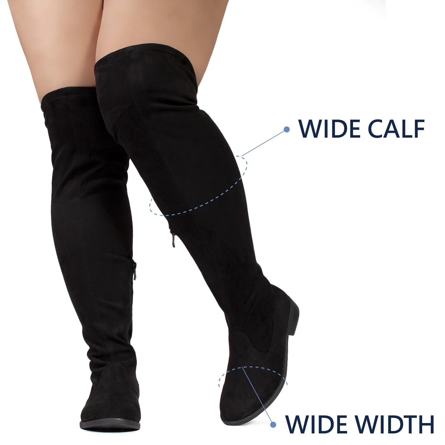 "Wide Calf & Width" Stretchy Over The Knee Sock Boots BLACK