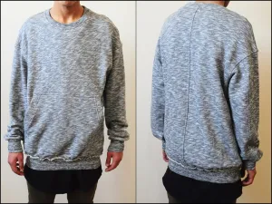 Raw Edge Waistband 80's Sweater  / Oversized Fit / Dropped Shoulder / Rear Neck Badge