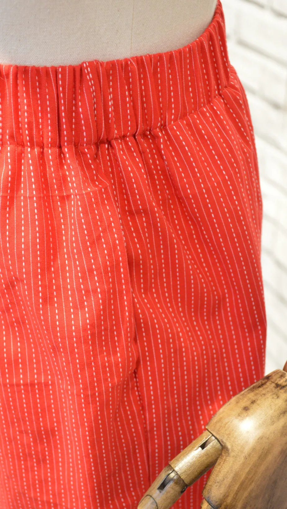 Red and white kantha stitch style stripe