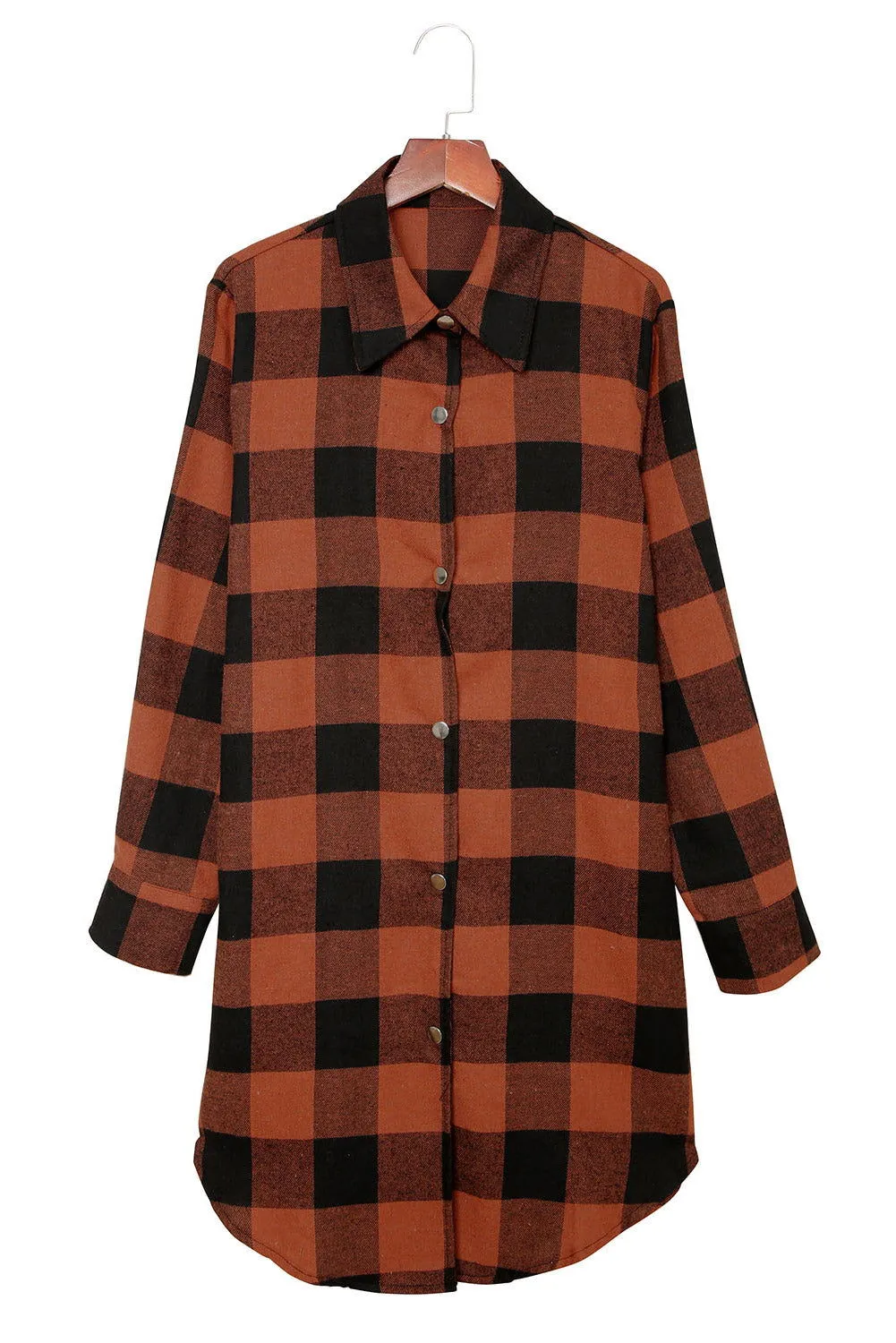 Red Plaid Collared Button Down Long Shirt Shacket