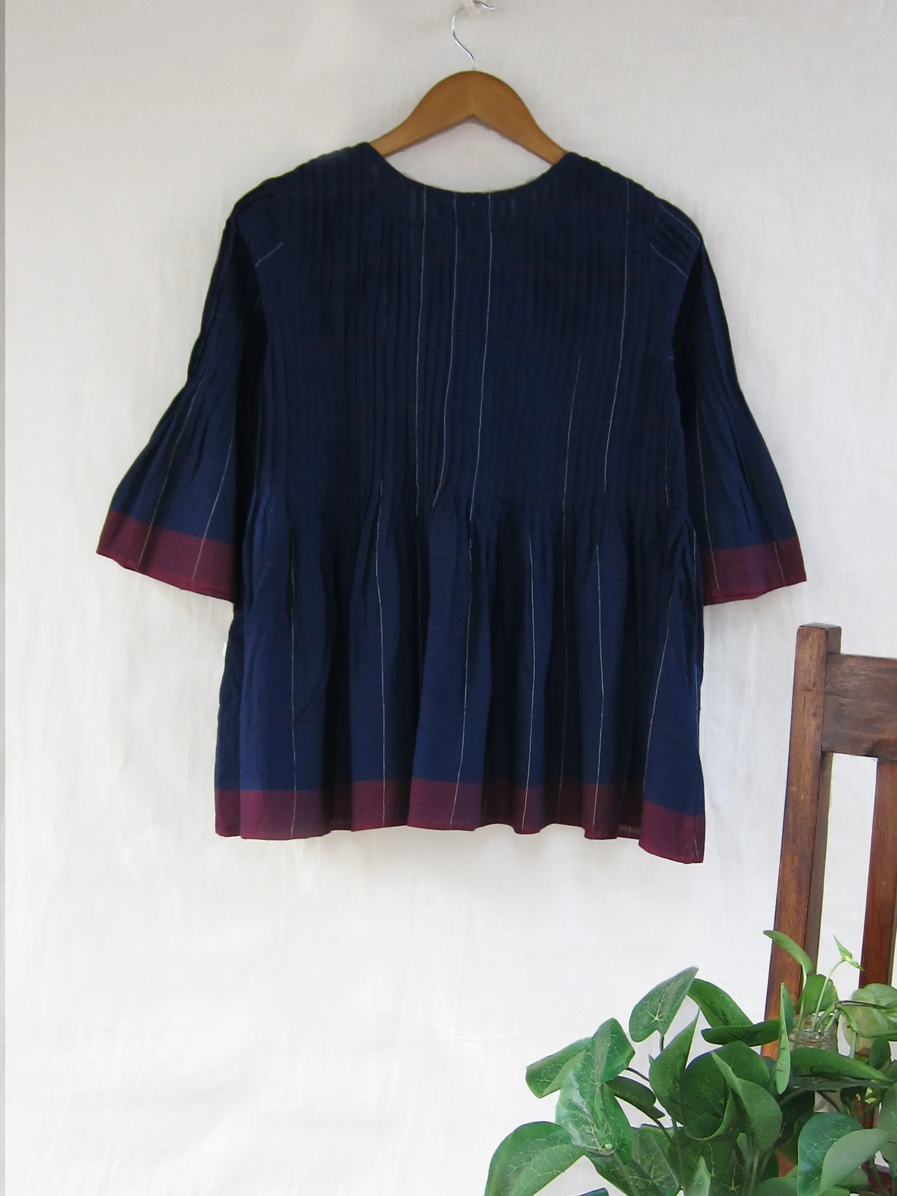 Rhea Pin Tuck Check Top (READY TO SHIP)