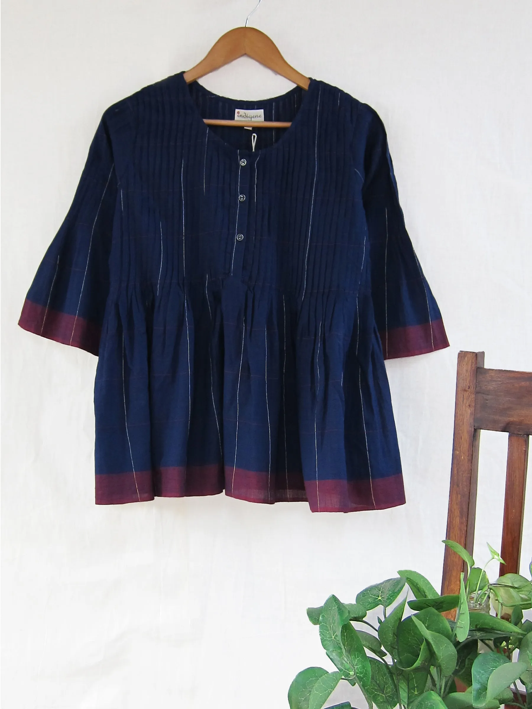 Rhea Pin Tuck Check Top (READY TO SHIP)