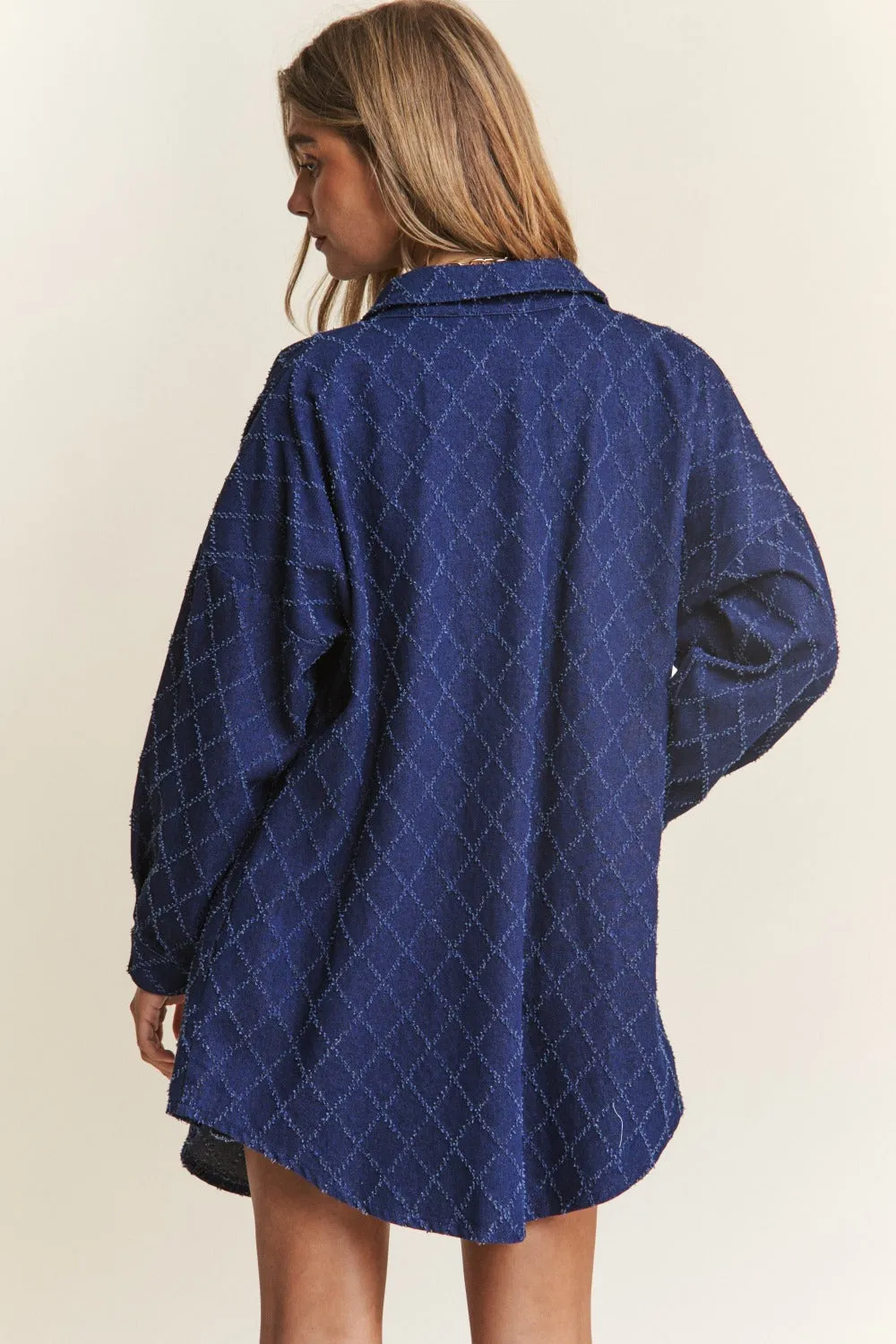 Rhombus Stitched Button Up Denim Shacket