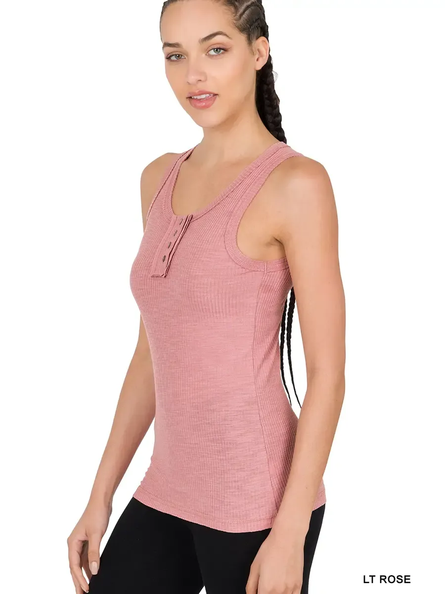 Ribbed Tank Top With Buttons